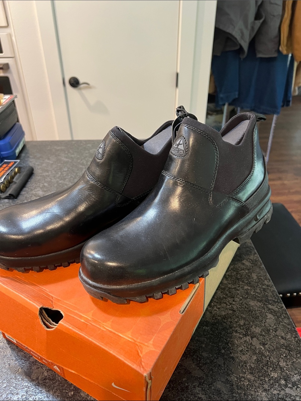 Nike ACG Black Leather Slip-On Lug Sole Loafers